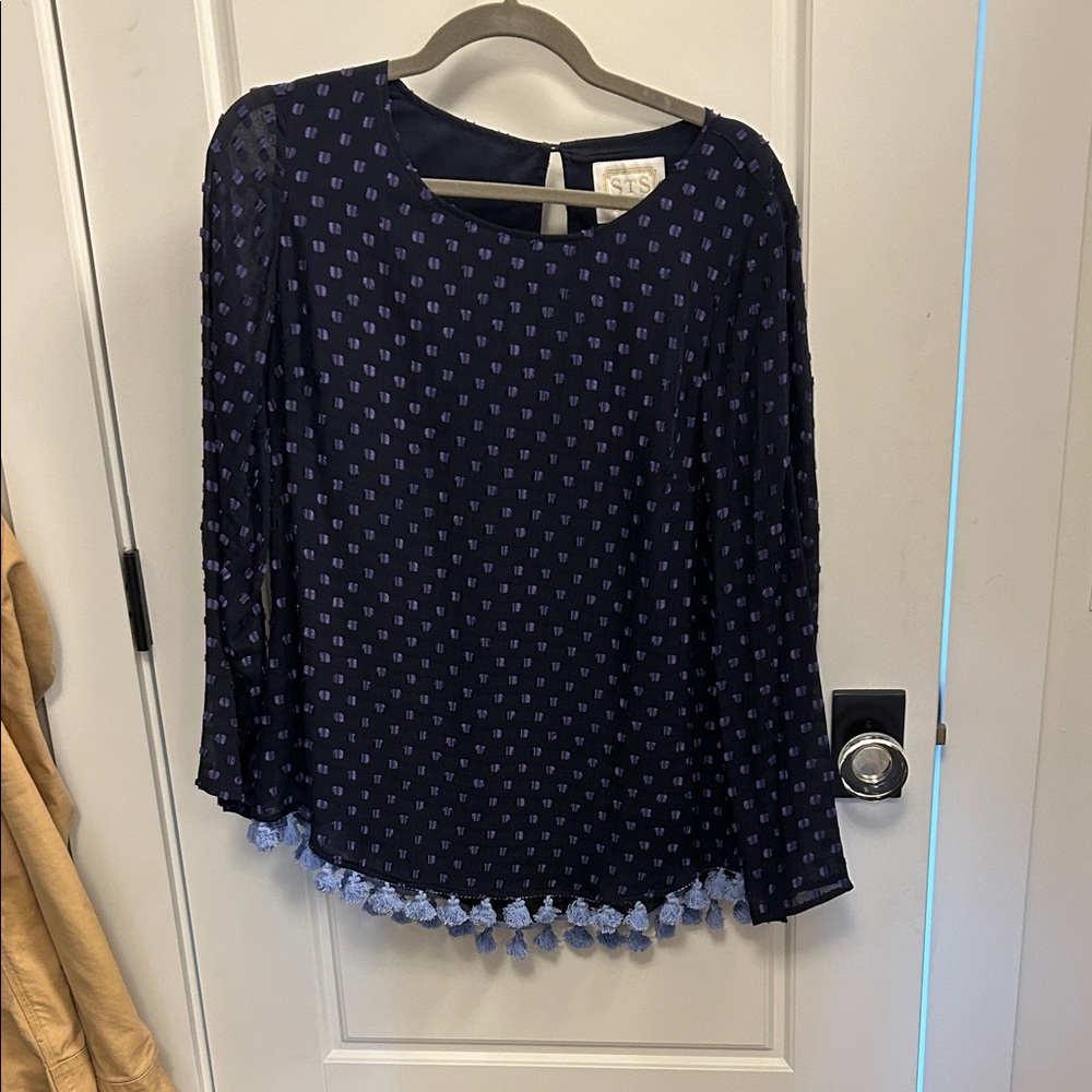 Sail to Sable Navy Blue Blouse with Tassel Detail